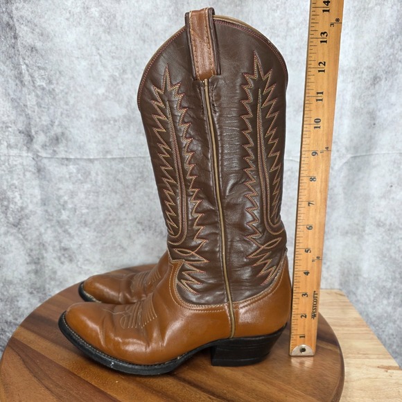 Vtg Tony Lama Western Boots Mens 7 B‎ Brown Leather Cowboy Botas Rodeo Vaquero - Picture 7 of 13